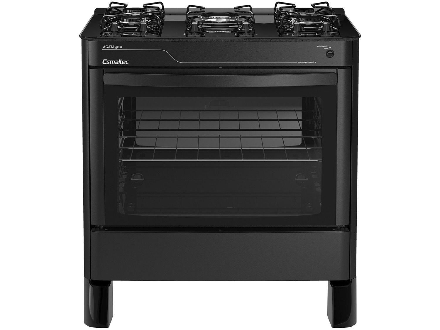 Fogão 5 Bocas Esmaltec Automático Ágata Glass Preto