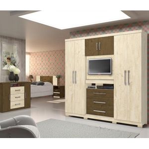 Guarda-Roupa Casal 6 Portas 3 Gavetas Avelã/Castanho Wood Dubai Moval Móveis
