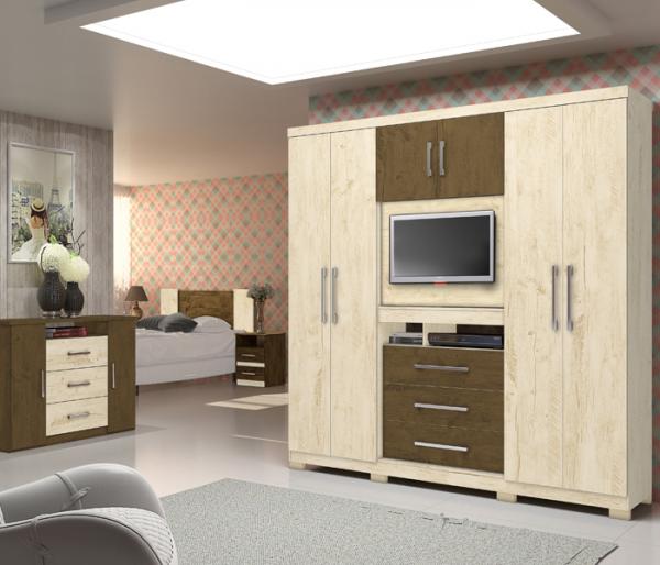 Guarda-Roupa Casal 6 Portas 3 Gavetas Avelã/Castanho Wood Dubai Moval Móveis