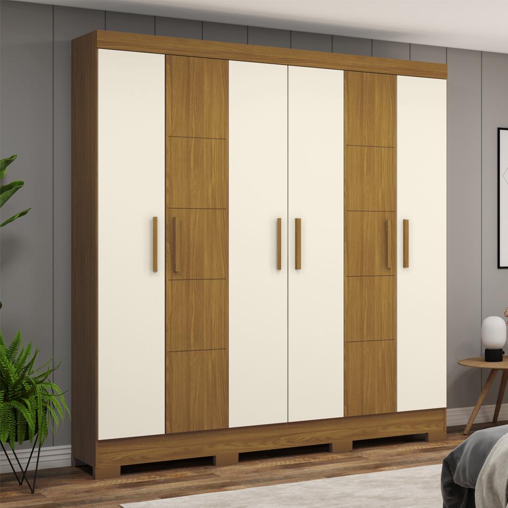Guarda-Roupa Casal 6 Portas 2 Gavetas Nature/Off White B73-127 Briz Móveis