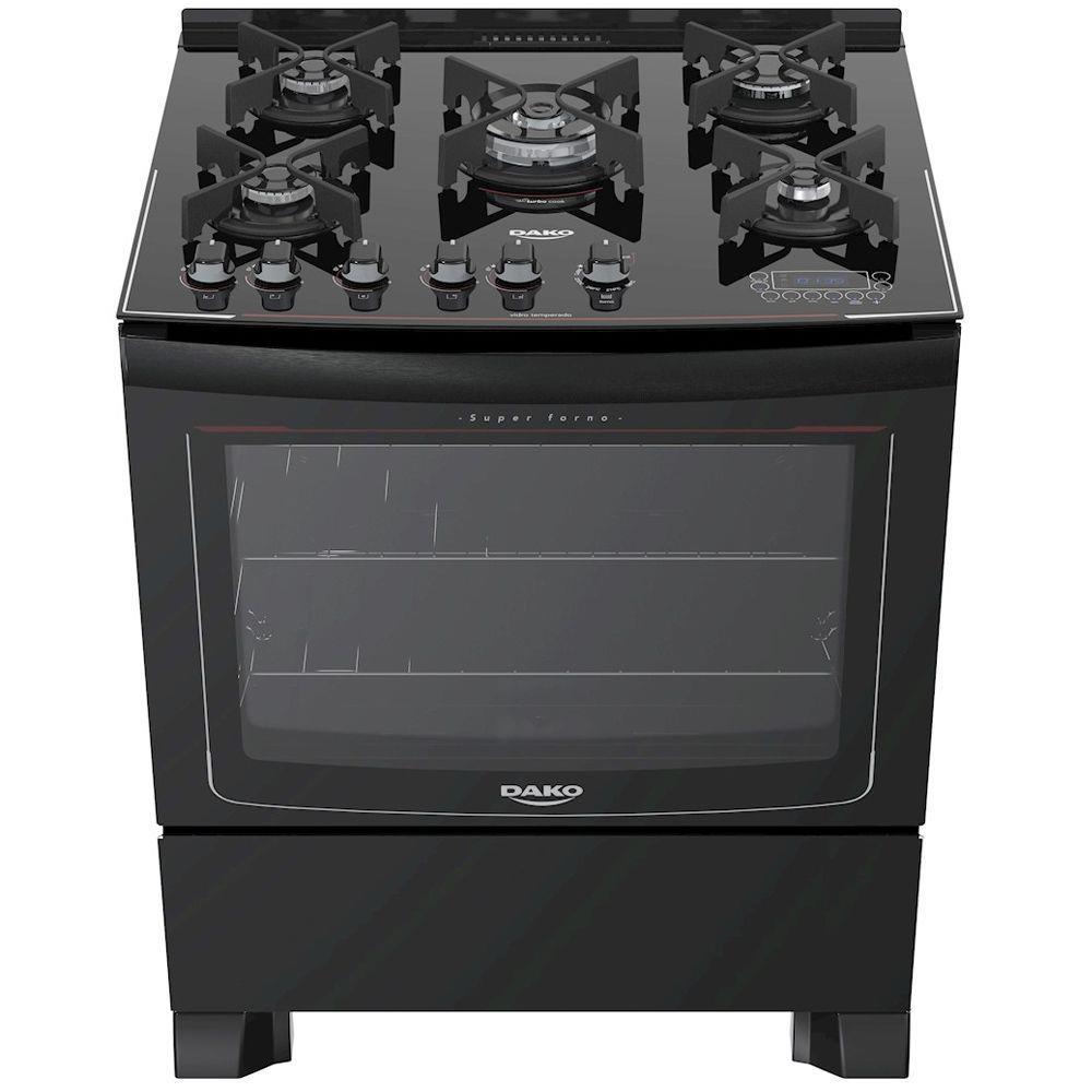 Fogão 5 Bocas Dako Automático Turbo Glass Preto