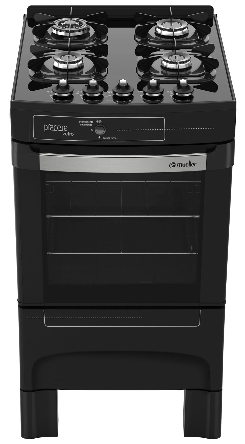Fogão 4 Bocas Mueller Automático Piacere Vetro Preto