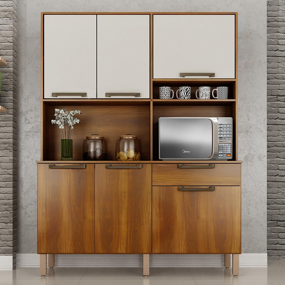 Armário de Cozinha 6 Portas 1 Gaveta Siena Nogal/Off White Sallêto Móveis