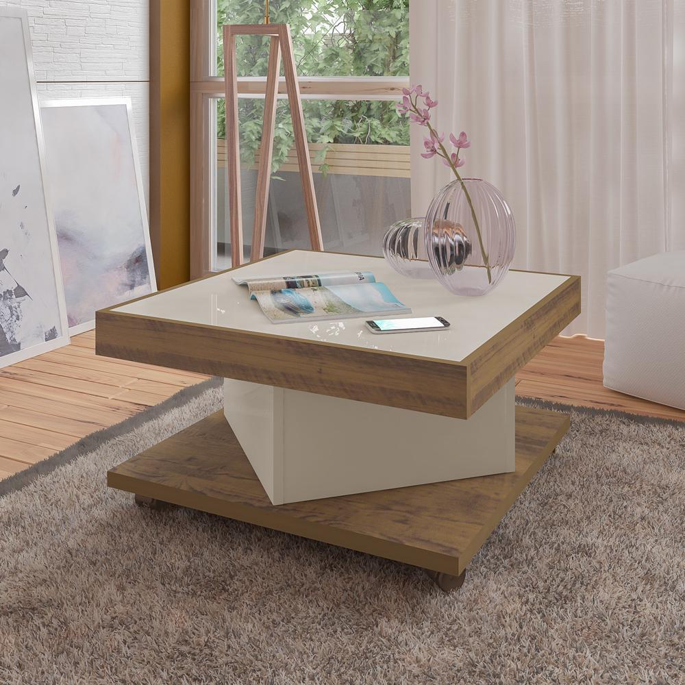 Mesa de Centro com Rodízio Pinho/Off White Saara Artely