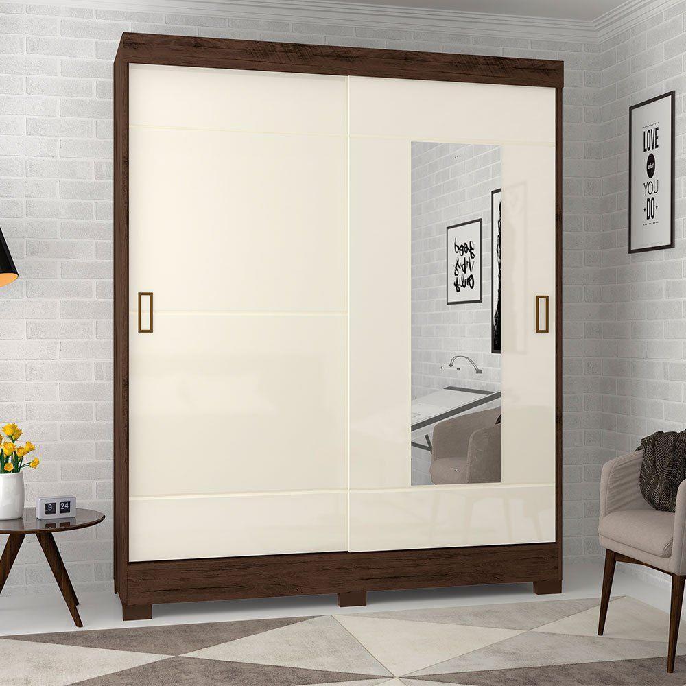 Guarda-Roupa Solteiro 2 Portas de Correr 2 Gavetas Café/Off White B66-109 Briz Móveis