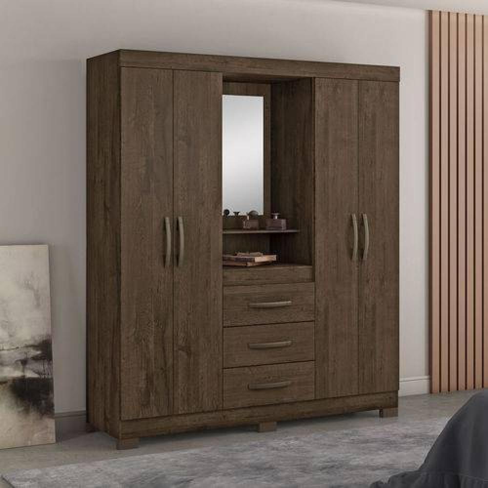 Guarda-Roupa Casal 4 Portas 3 Gavetas Com Espelho Café NT5015 Notável Móveis