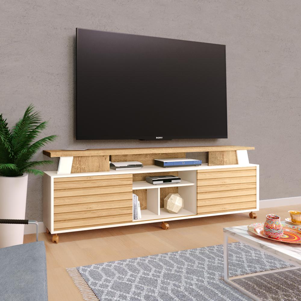 Rack Para TV até 60" 2 Portas Dubai Natura Off White/Canelato Atualle Móveis