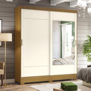 Guarda-Roupa Solteiro 2 Portas 2 Gavetas Com Espelho Nature/Off White B74-127 Briz Móveis