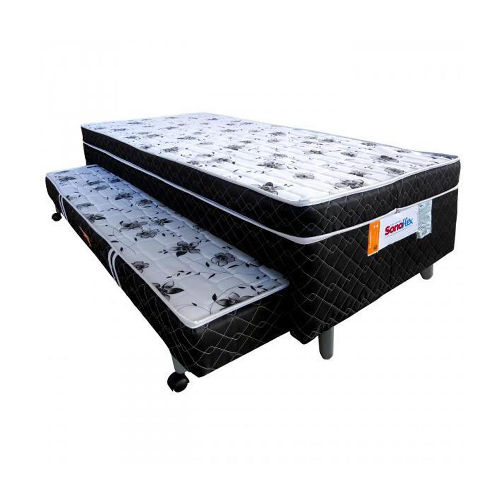 Cama Box Solteiro Conjugada (88x188) D28 com Auxiliar Preta Sonoflex Design Colchões