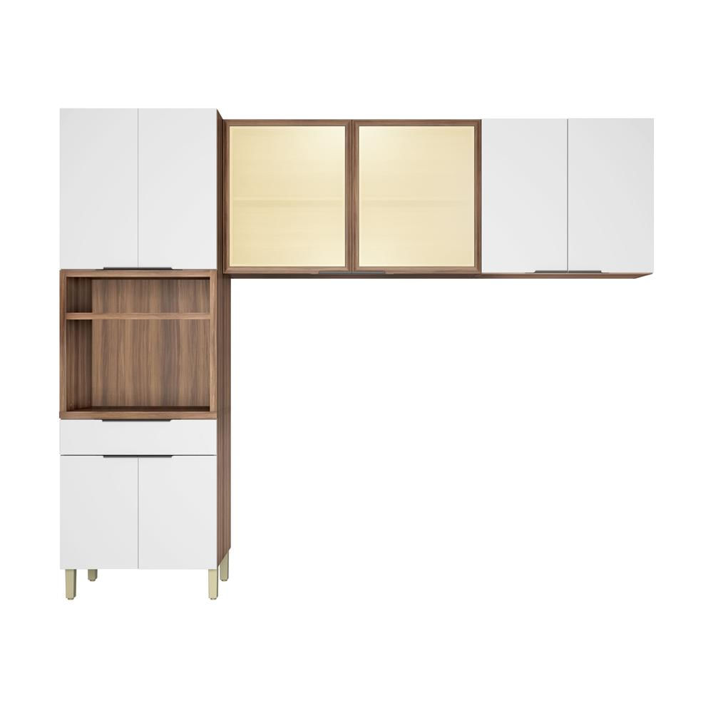 Cozinha Compacta 8 Portas 1 Gaveta Branco/Nogal Donna Nesher