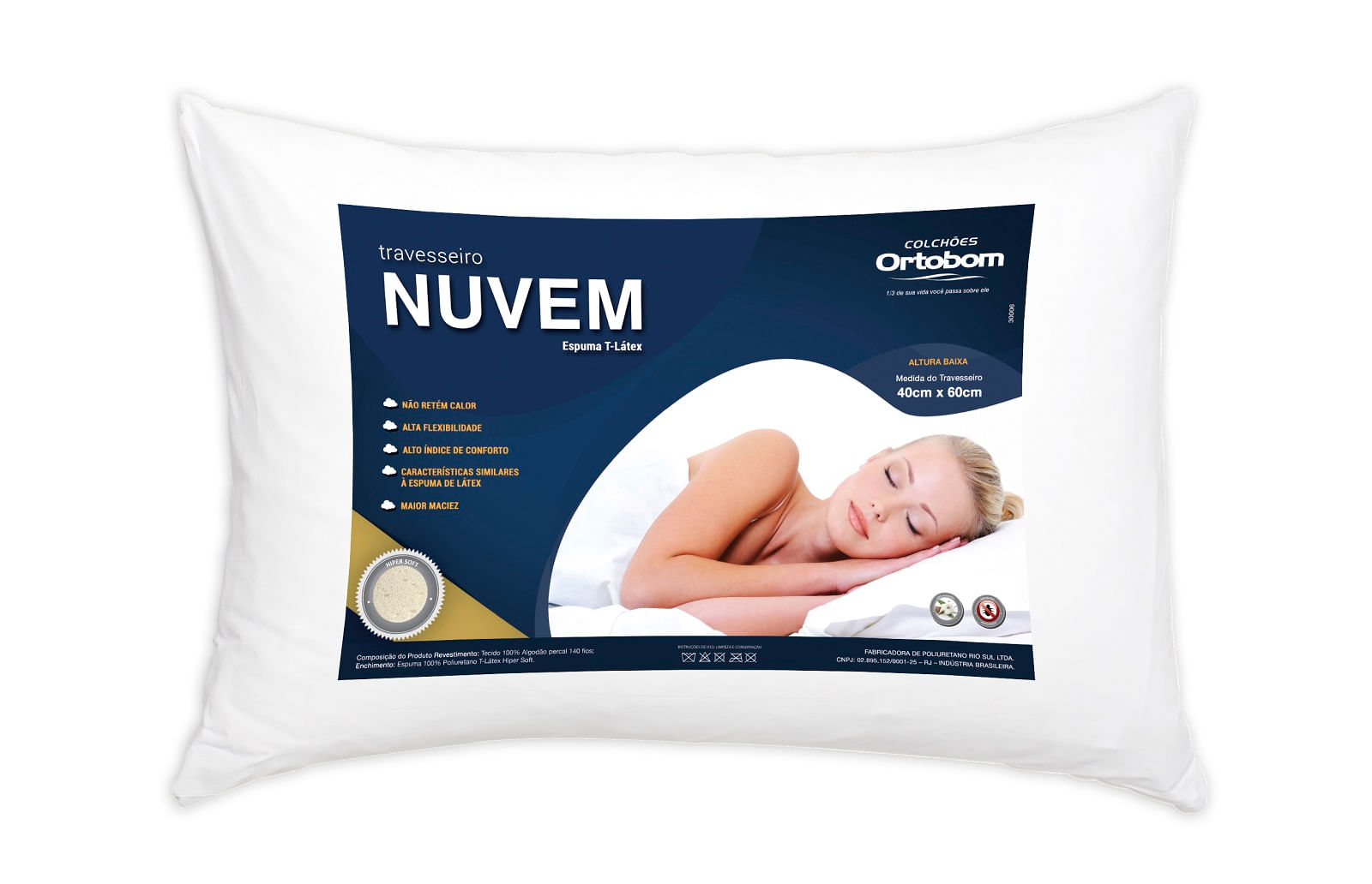 Travesseiro Nuvem Espuma + TNT  Branco Ortobom Travesseiro Nuvem Espuma + TNT Branco Ortobom