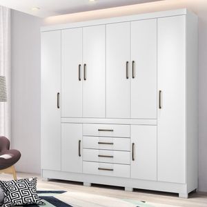 Guarda-Roupa Casal 8 Portas 4 Gavetas Branco New Realce Demóbile