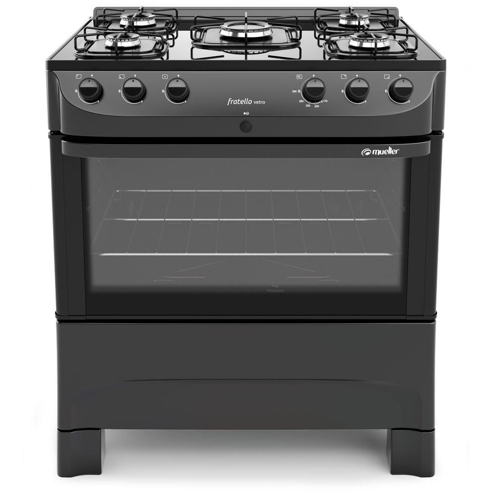 Fogão 5 Bocas Mueller Automático Fratello Vetro Stile Preto