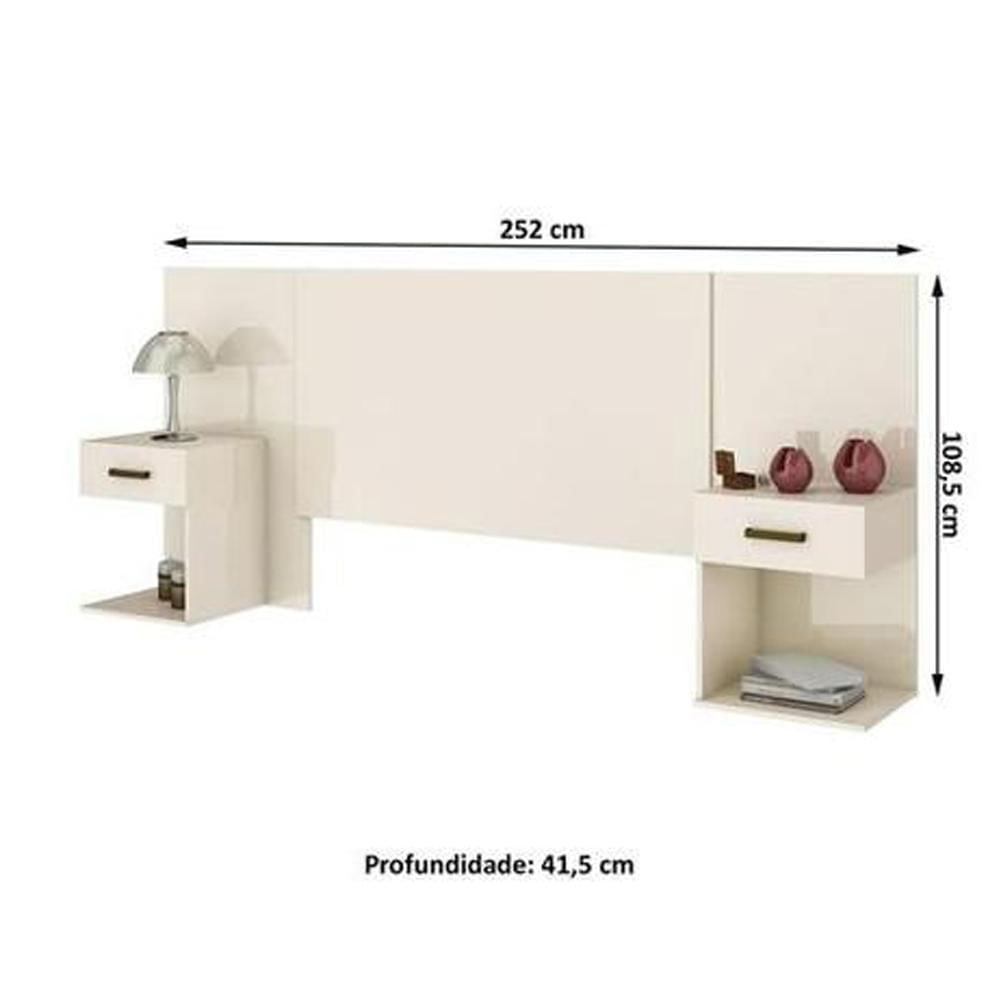 Cabeceira de Casal com Duas Mesas de Cabeceira Off White Calenda Henn Móveis