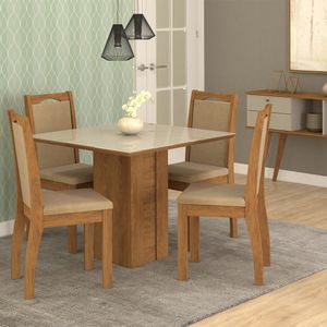 Mesa de Jantar 4 Cadeiras Com Tampo de MDF/Vidro Savana Off White Rafaela/Lívia Cimol