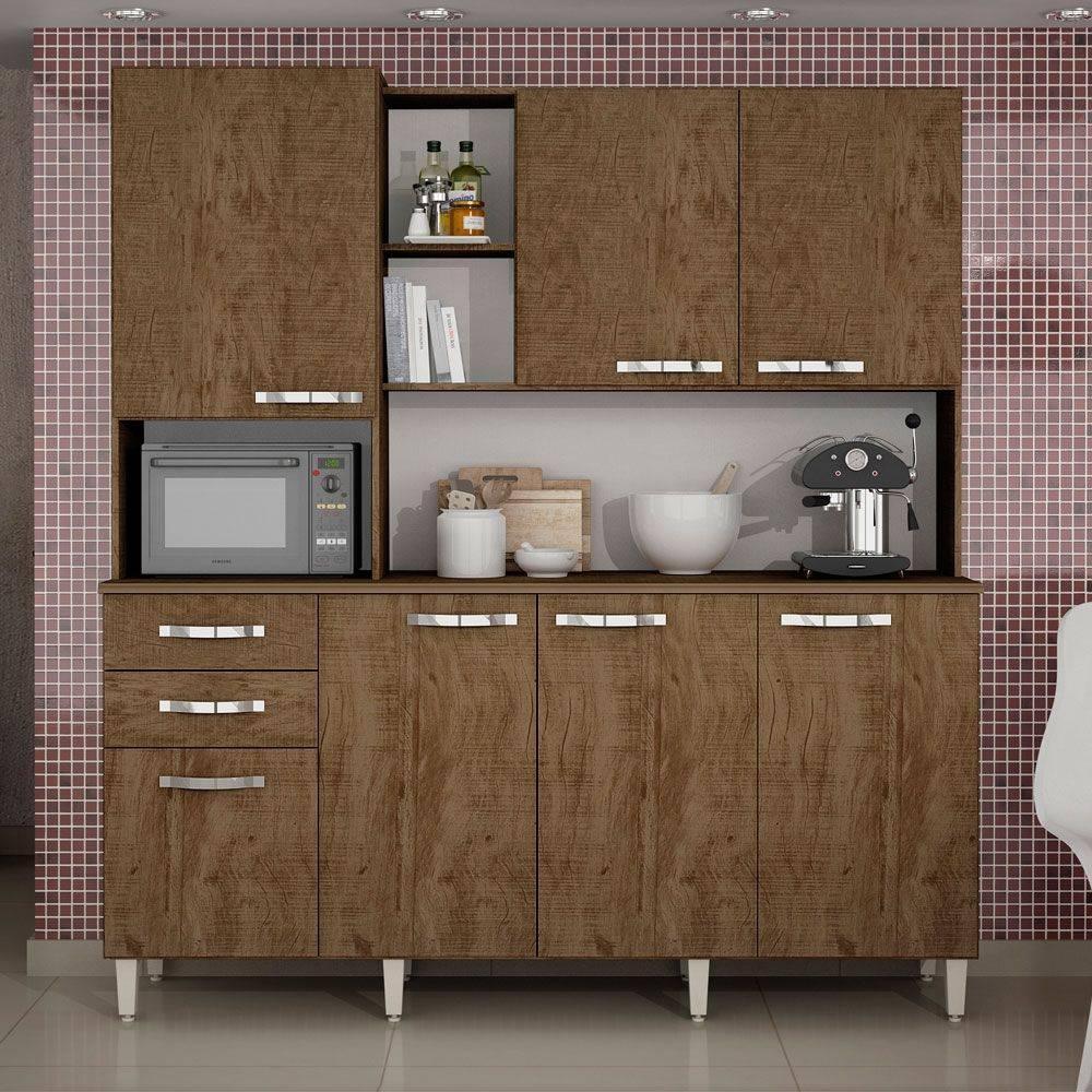 Armário de Cozinha 7 Portas 2 Gavetas Com Nicho Para Micro-ondas Ipê Demolição Diamante Sallêto Móveis