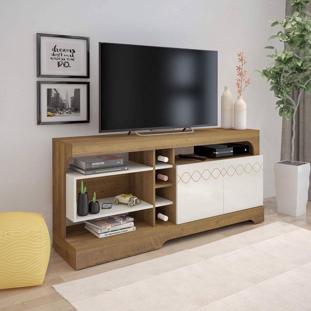 Rack Para TV até 50" 2 Portas 5 Nichos Pinho/Off White Montreal Artely