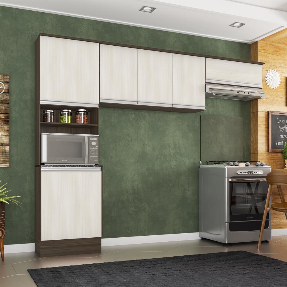 Cozinha Compacta 6 Portas Com Nicho Para Micro-ondas Amêndoa/Arena Paris Poliman Móveis