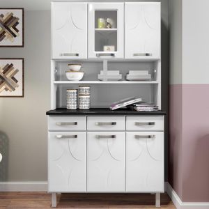 Armário de Cozinha 6 Portas 3 Gavetas Com Vidro Branco Rubi Telasul
