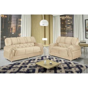 Conjunto Sofá 3x2 Lugares Bege Genova Bello Estofados