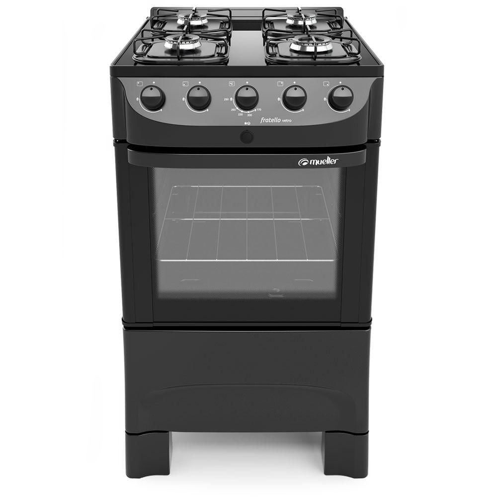 Fogão 4 Bocas Mueller Automático Fratello Vetro Stile Preto Fosco