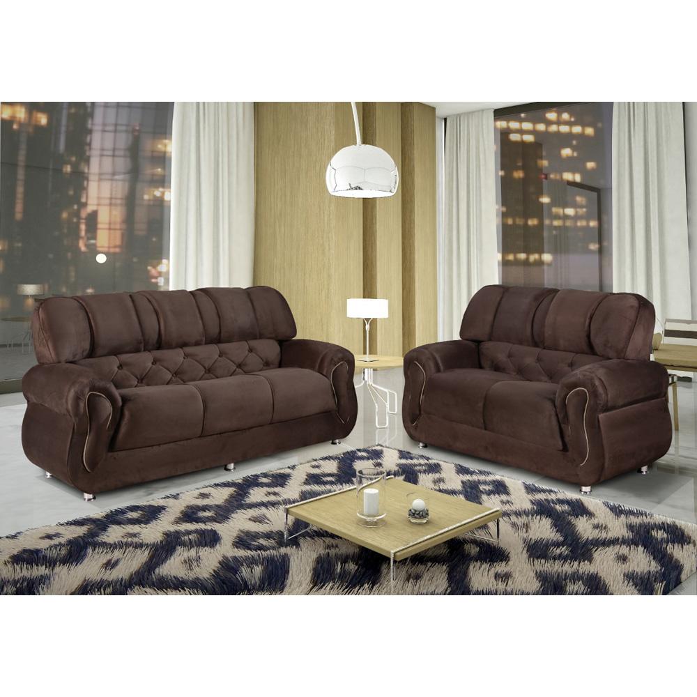 Conjunto Sofá 3x2 Lugares Marrom Genova Bello Estofados