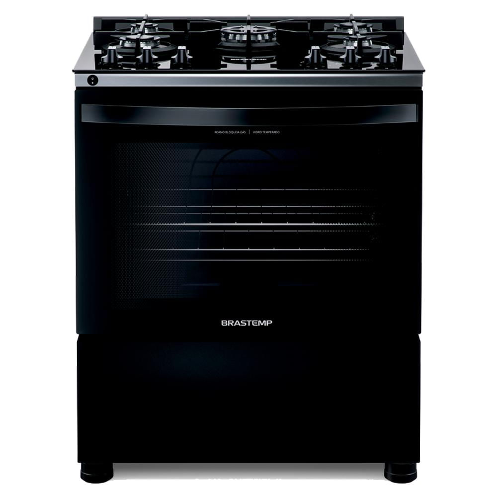 Fogão Brastemp 5 Bocas Automático Com Mesa de Vidro BFS5VCEUNA Preto