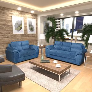 Conjunto Sofá 3x2 Lugares Azul Prisma Bello Estofados