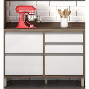 Balcão de Cozinha Com Tampo 1 Porta 4 Gavetas Branco Baronesa Nesher