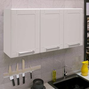 Armário de Cozinha Aéreo Aço 3 Portas Branco Múltipla Bertolini