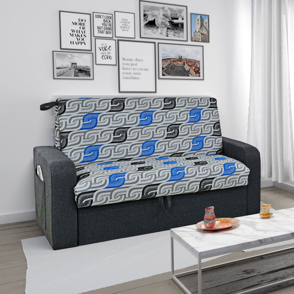 Sofá Cama 2 Lugares Azul/Chumbo Daiane Móveis Matrix