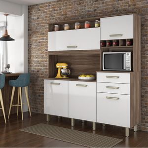 Armário de Cozinha 5 Portas 2 Gavetas Nogal/Branco Smart Diva Nesher