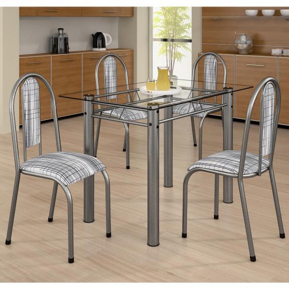 Mesa de Jantar 4 Cadeiras Com Tampo de Vidro Prata 07/300 Madmelos