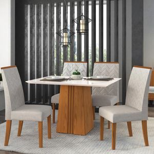 Mesa de Jantar 4 Cadeiras Com Tampo de Vidro Carvalho/Off White Itália DJ Móveis