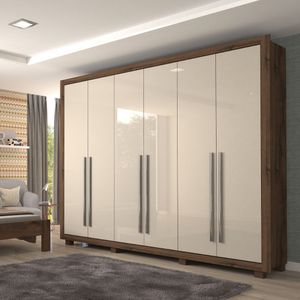 Guarda-Roupa Casal 6 Portas 4 Gavetas com Espelho Imbuia Prime/Off White Verona Docelar