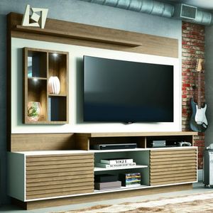 Estante Para TV até 65" 2 Portas  de Correr Avelã/Off White Home Eldorado Linea Brasil