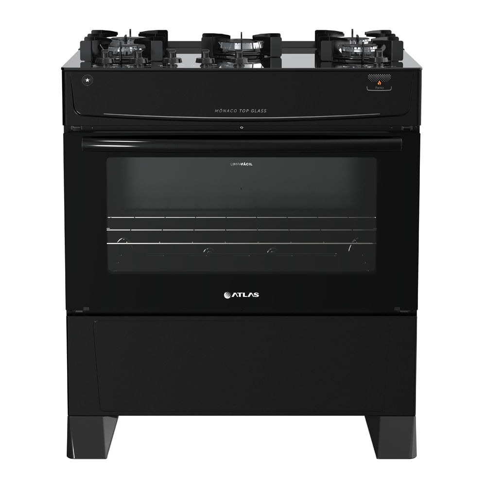 Fogão 5 Bocas Atlas Automático Mônaco Top Glass Preto