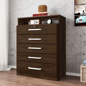 Cômoda 5 Gavetas Com Chave Ébano Touch Triunfo Demóbile