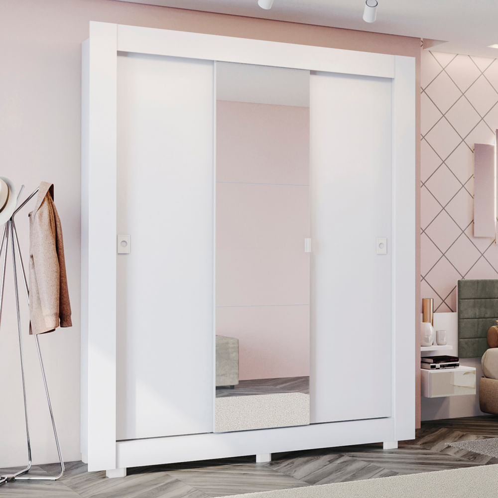Guarda-Roupa Casal 3 Portas de Correr com Espelho Branco CBH563-BR Kappesberg