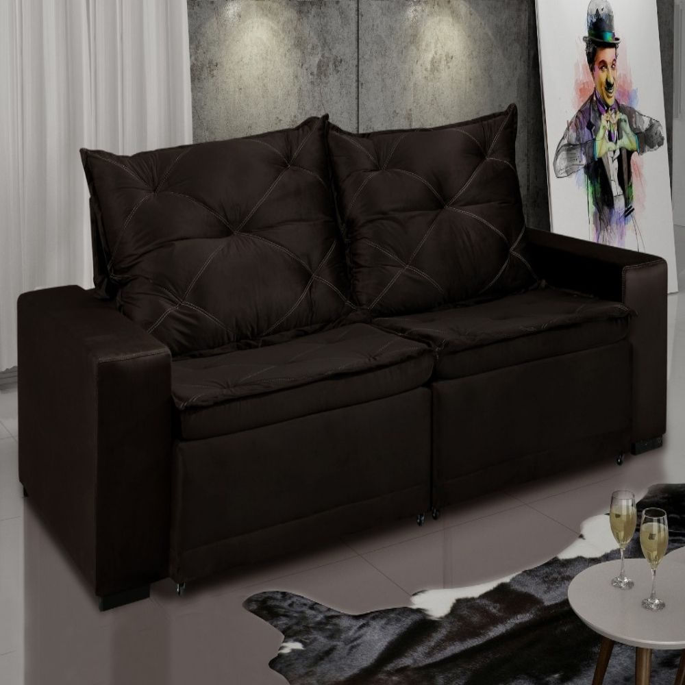 Sofá Retrátil/Reclinável 2 Lugares Marrom Milão Design Estofados