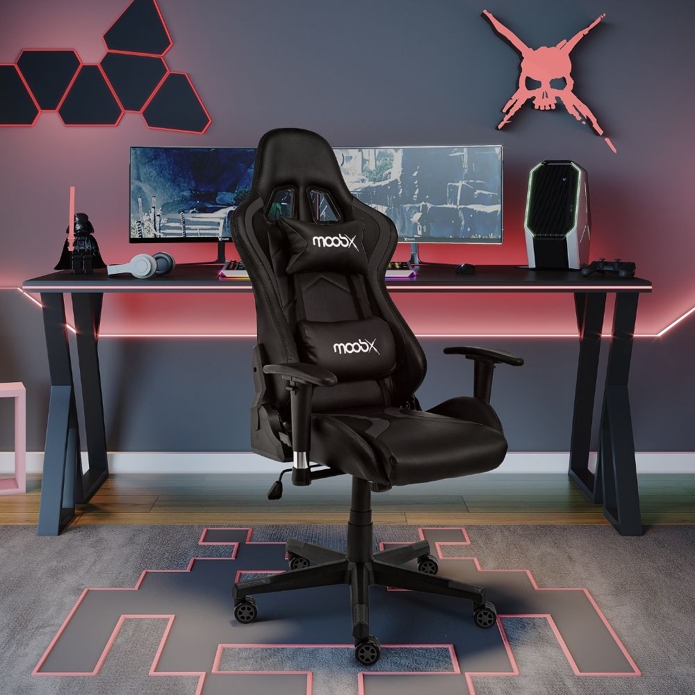 Cadeira Gamer Thunder Moobx Reclinável com Regulagem de Altura Preta
