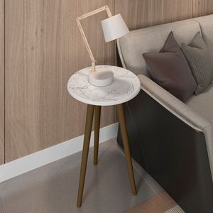 Mesa de Apoio Redonda Pés Palito Carrara Brilhante Móveis Bechara