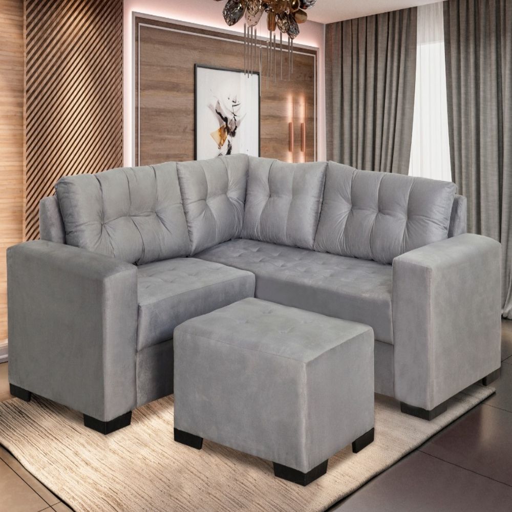 Sofá de Canto 3x2 Lugares Com Puff Naturale Cacau Viena Design Estofados