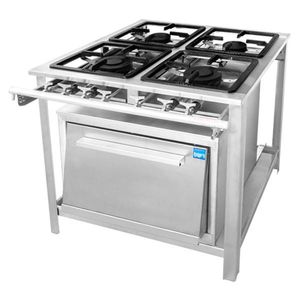 Fogão Industrial 4 Bocas Com Forno Tron Manual NE Inox