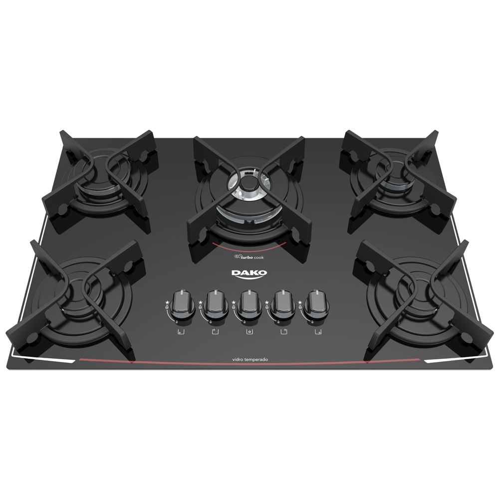 Cooktop Dako 5 Bocas Acendimento Superautomático Turbo Glass Preto