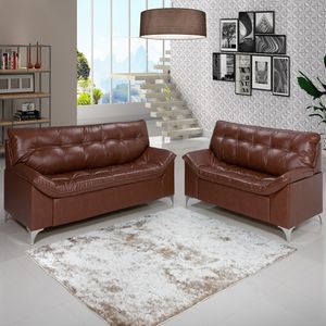 Conjunto Sofá 3x2 Lugares Verona Marrom Império Estofados