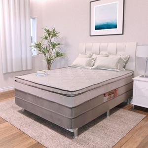 Cama Box Casal Conjugada (138X188) D28 com Pillow Chanceler Marrom/Bege Divilux Colchões