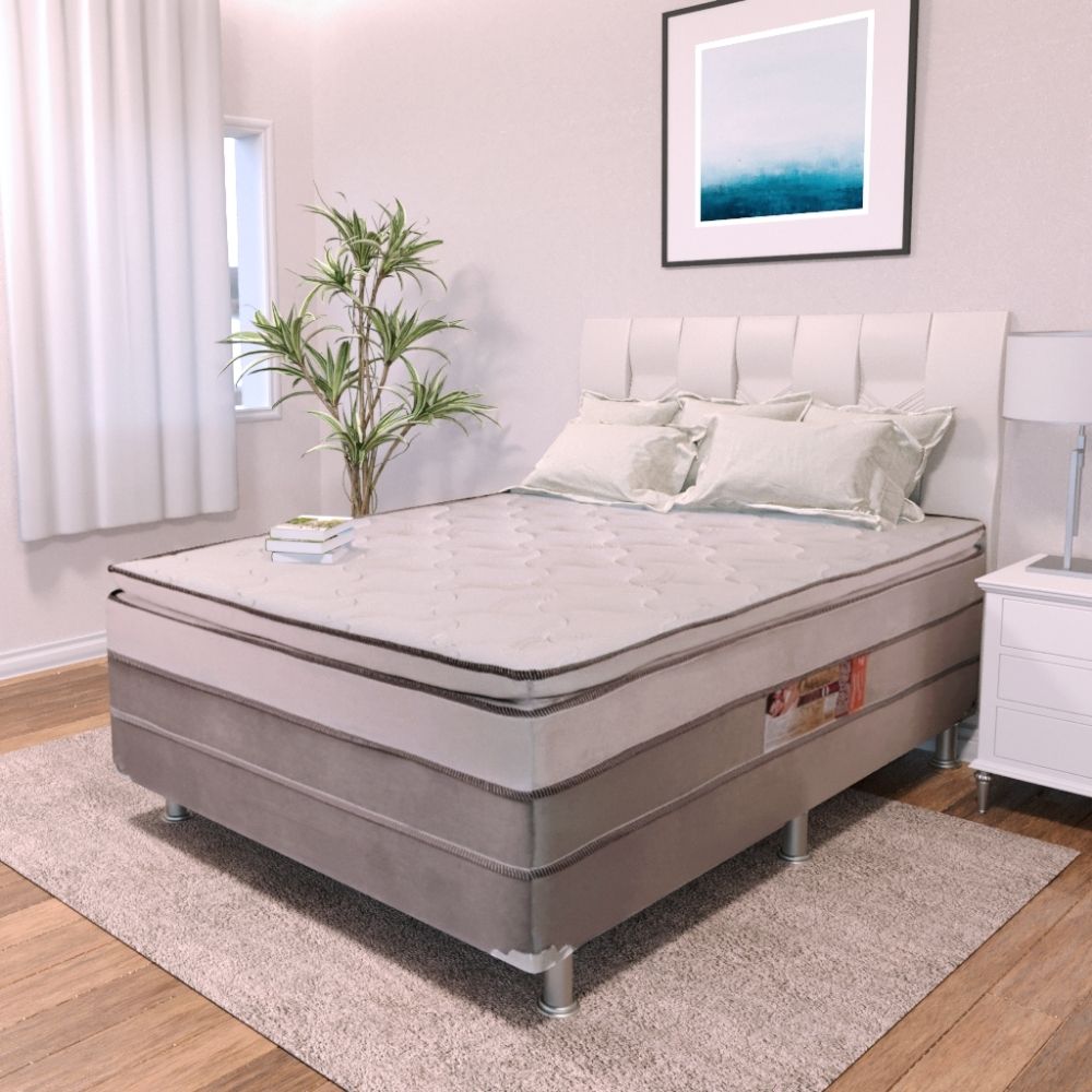 Cama Box Casal Conjugada (138X188) D28 com Pillow Chanceler Marrom/Bege Divilux Colchões