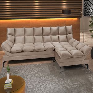 Sofá de Canto Com Chaise Veludo Deluxe Vegas Plus Império Estofados