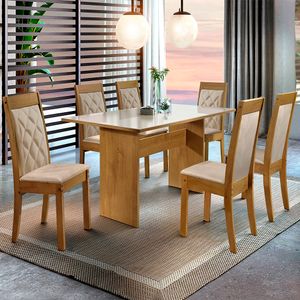 Mesa de Jantar 6 Cadeiras Com Tampo Vidro Off White Dakota Cel Móveis